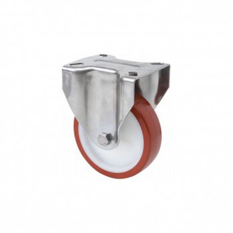 Rueda de poliuretano inyectado con soporte fijo de acero inoxidable (aisi 304) ref. Zvi inox-pol