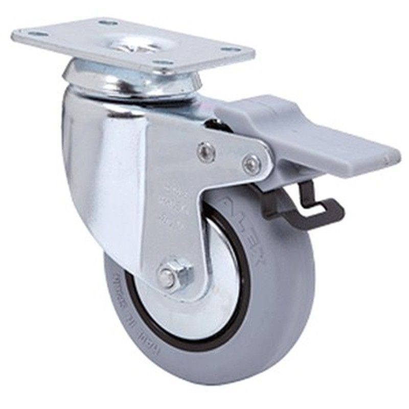 Rueda giratoria de goma con pletina y freno mod. Bh-pgi