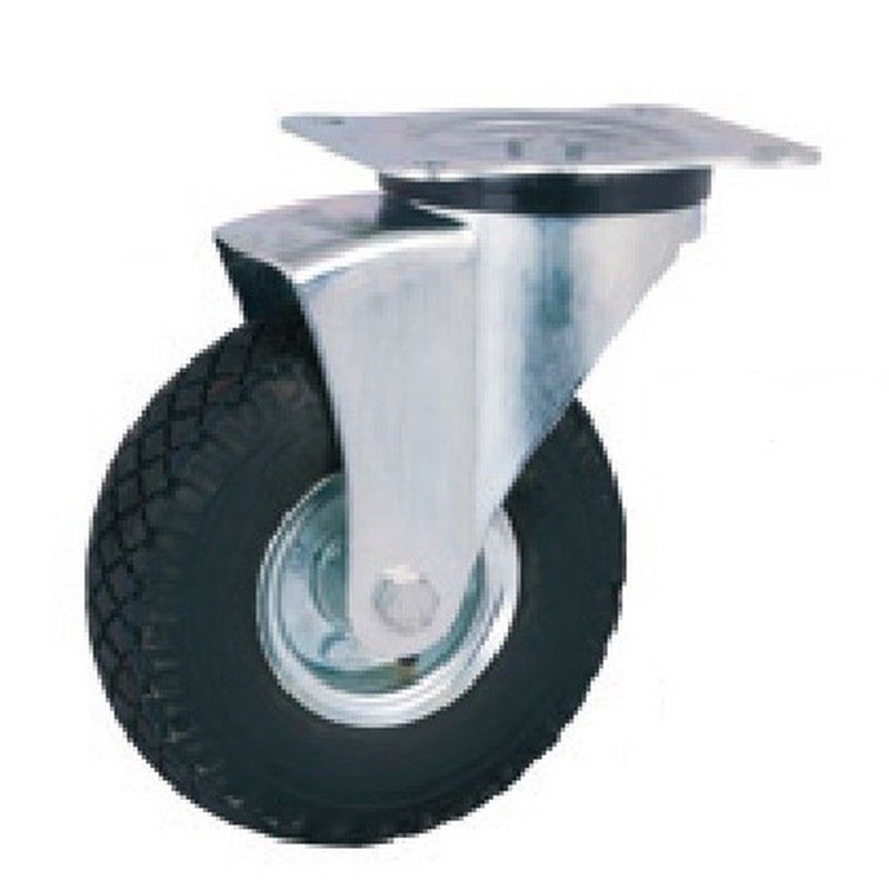 Rueda neumática goma negra con platina giratoria y fija. Ref. 174/175. Serie Olimpia-Jet