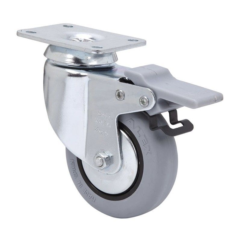 Rueda semi-industrial ALEX serie BH-PGI. Rueda Goma Gris Plet.C/Freno 80 "Bh-Pgi"