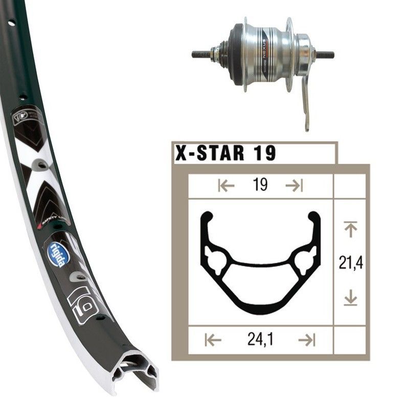 Rueda trasera 28x1.75 winora x-star 19 contrapedal 36 agujeros shimano 128 mm 7v.negro/plata(622-19)