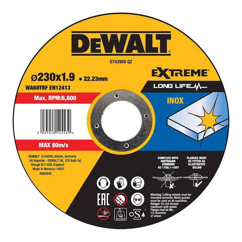 S.Of. Disco De Corte Rapido Inoxidable Con Grano Profesional 230x1,9x22,23mm Dt43909-Qz Dewalt