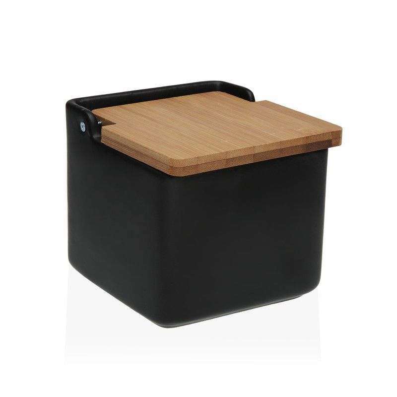 Salero Cocina Negro Tapa Bambú Versa