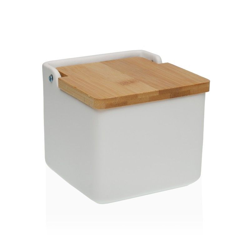 Salero para Cocina Blanco Mate Tapa Bamboo