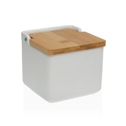 Salero para Cocina Blanco Mate Tapa Bamboo