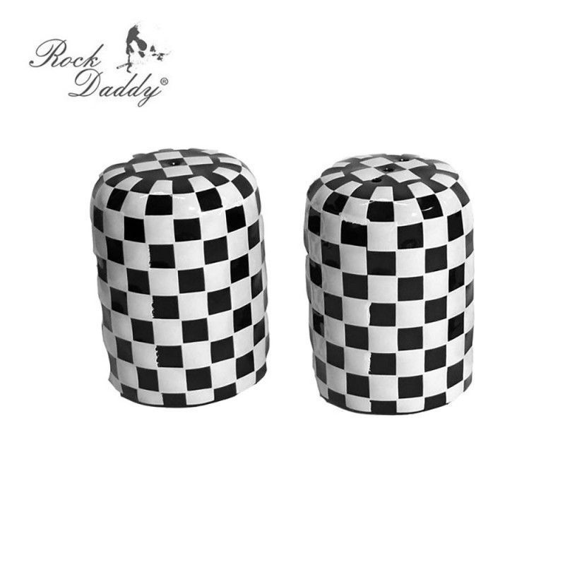 Salero Pimentero Cuadros Blanco Negro