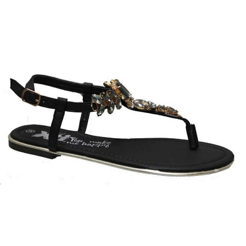 Sandalia plana con detalles brillantes en enpeine Xti Negro