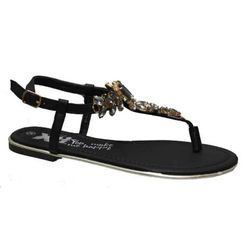 Sandalia plana con detalles brillantes en enpeine Xti Negro