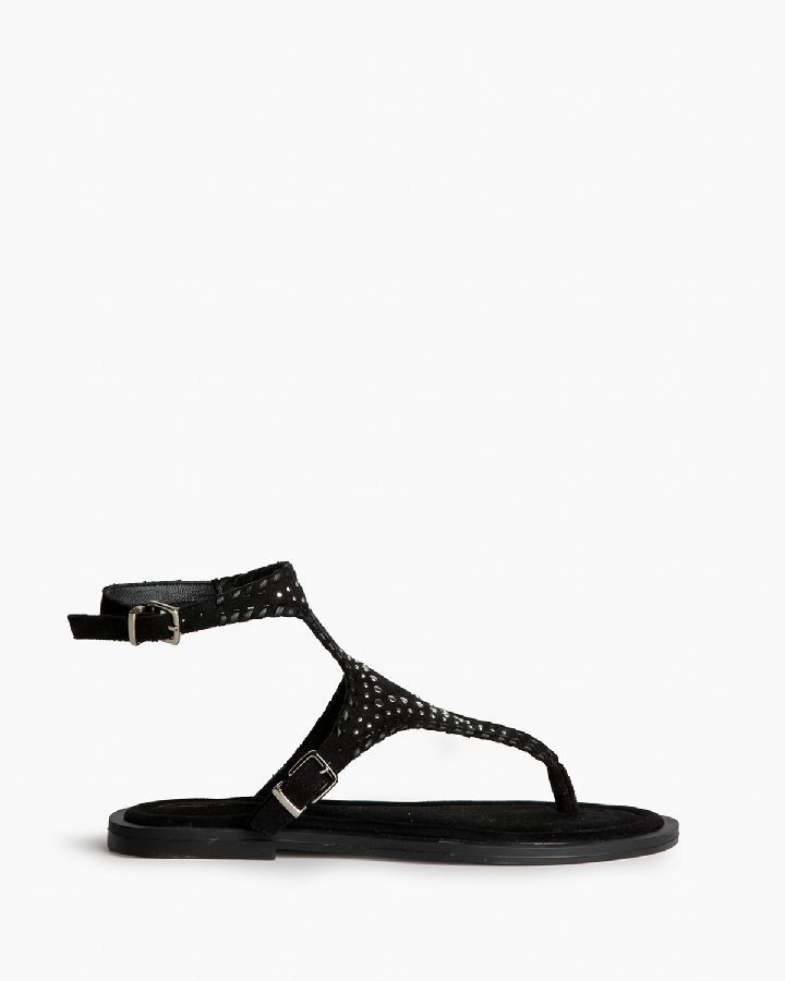 Sandalia Plana Troquelada Con Doble hebilla Negro marca Corina REF M6430