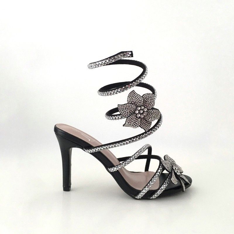 Sandalia Tacón Glamour Espiral Negro