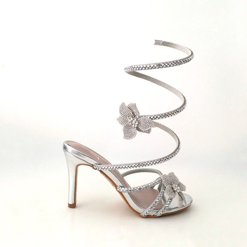 Sandalia Tacón Glamour Espiral Plateado
