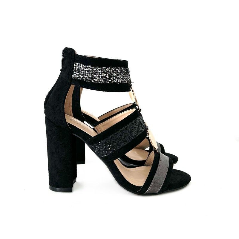 Sandalias Abotinadas Para Mujer Con Tacón Negro