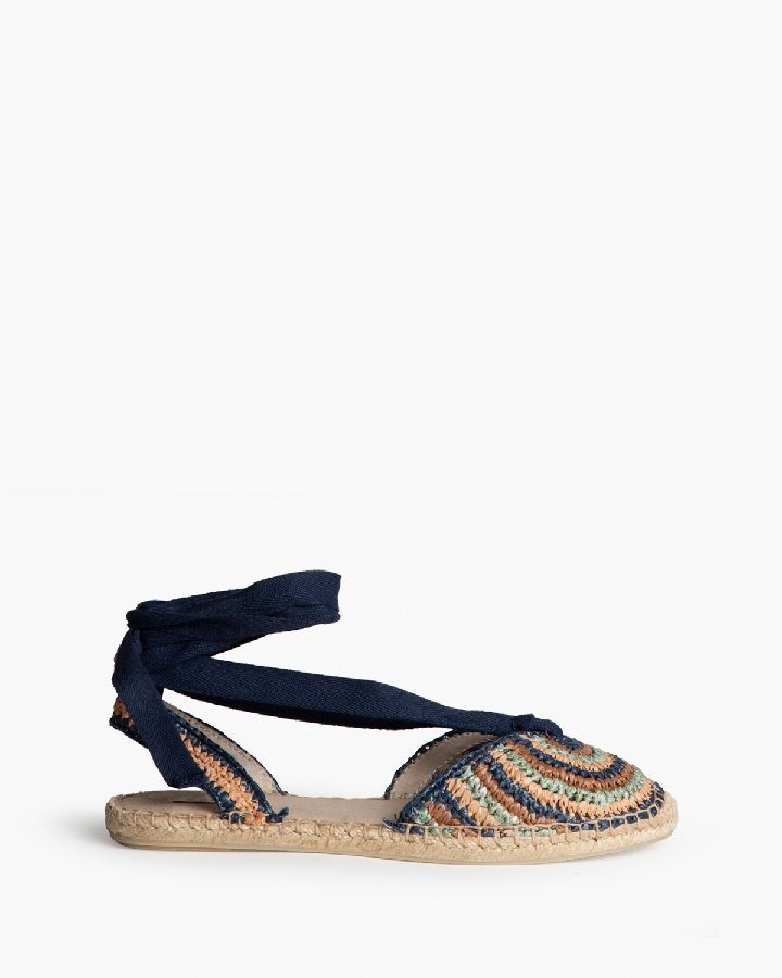 Sandalias azul planas de crochet para mujer con suela de yute Corina Modelo M6362