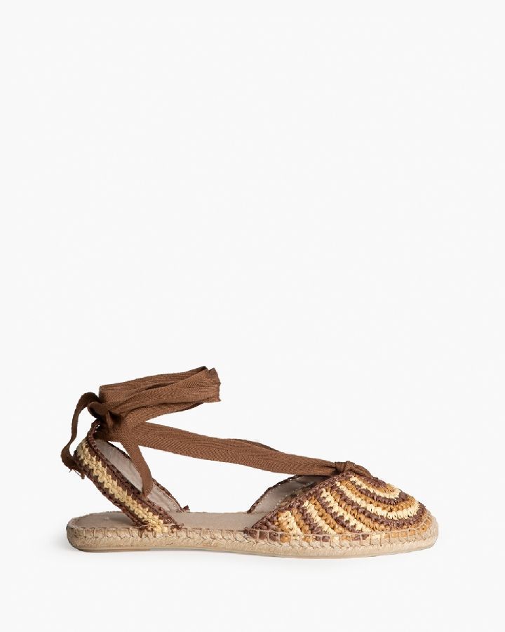 Sandalias beige planas de crochet para mujer con suela de yute Corina Modelo M6362