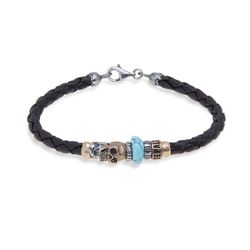 SB081X Pulsera Plata de Palo Skull calavera y turquesa