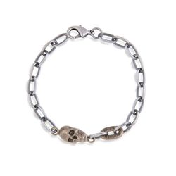 SB091X Pulsera PLATA DE PALO eslabón oval con calavera