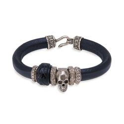 SB097X Pulsera Plata de Palo Skull SB097X hombre cuero y calavera