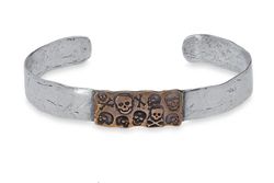 SB120X Pulsera Plata de Palo unisex rígida de plata 925 y bronce colección Drakar inserto de bronce con calaveras