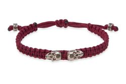 SB122G Pulsera Plata de Palo unisex de nylon granate con calaveras de bronce  colección Fiorven