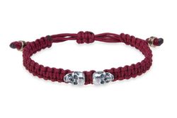 SB123G Pulsera Plata de Palo unisex de nylon autoajustable granate con dos calaveras de Plata 925  colección Vespre