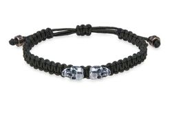 SB123V Pulsera PLATA de PALO unisex de nylon verde con dos calaveras de plata 925 modelo Elunara autoajustable