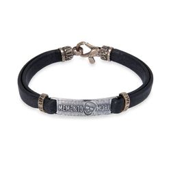 SB189X Pulsera PLATA DE PALO de cuero con pieza de plata con inscripción 'Memento Mori' agrega un elemento de intriga, misterio y personalidad