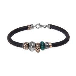 SB212X Pulsera PLATA DE PALO de cuero con calavera de bronce y resina jade