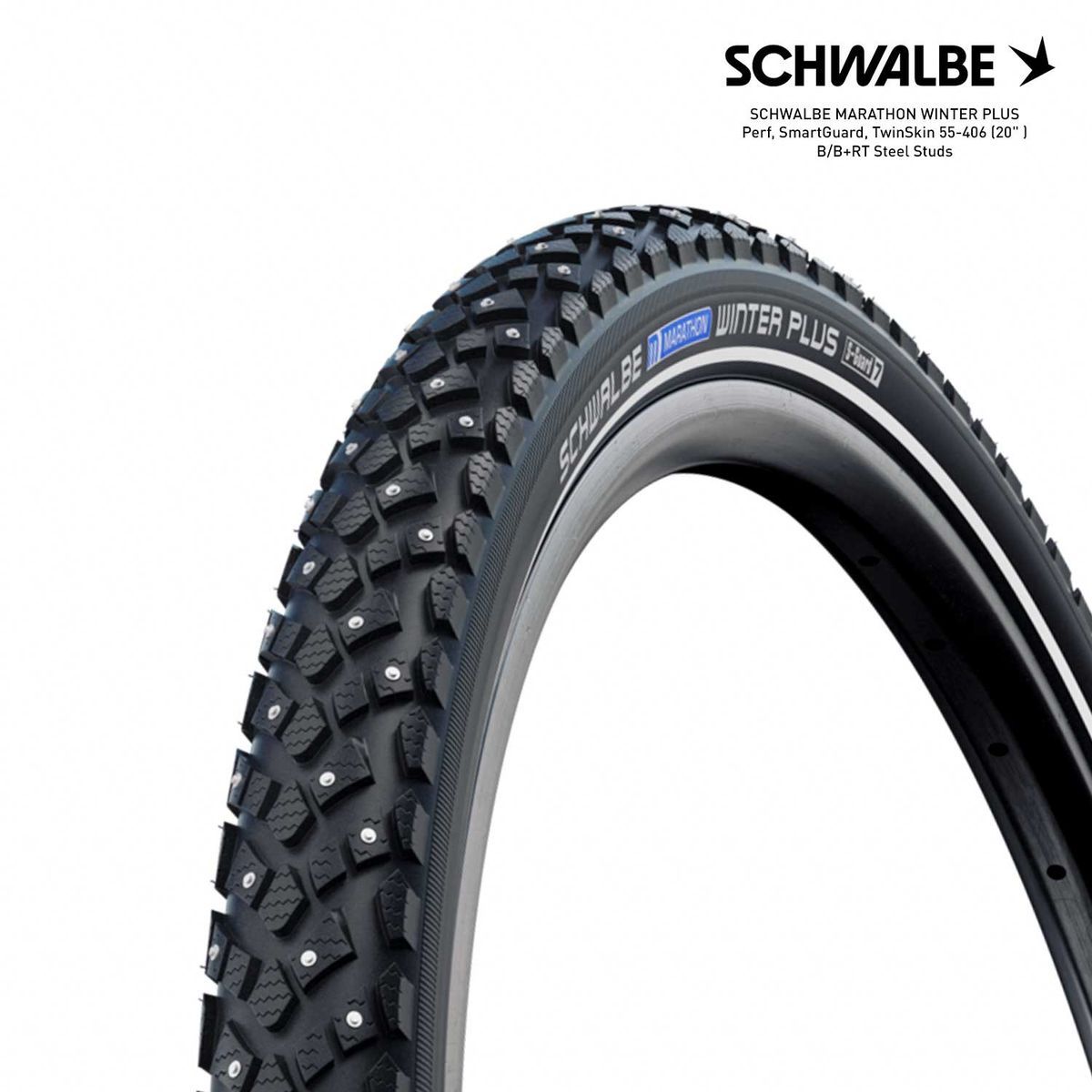 SCHWALBE MARATHON WINTER PLUS Perf, SmartGuard, TwinSkin 55-406 (20" )B/B+RT Steel Studs