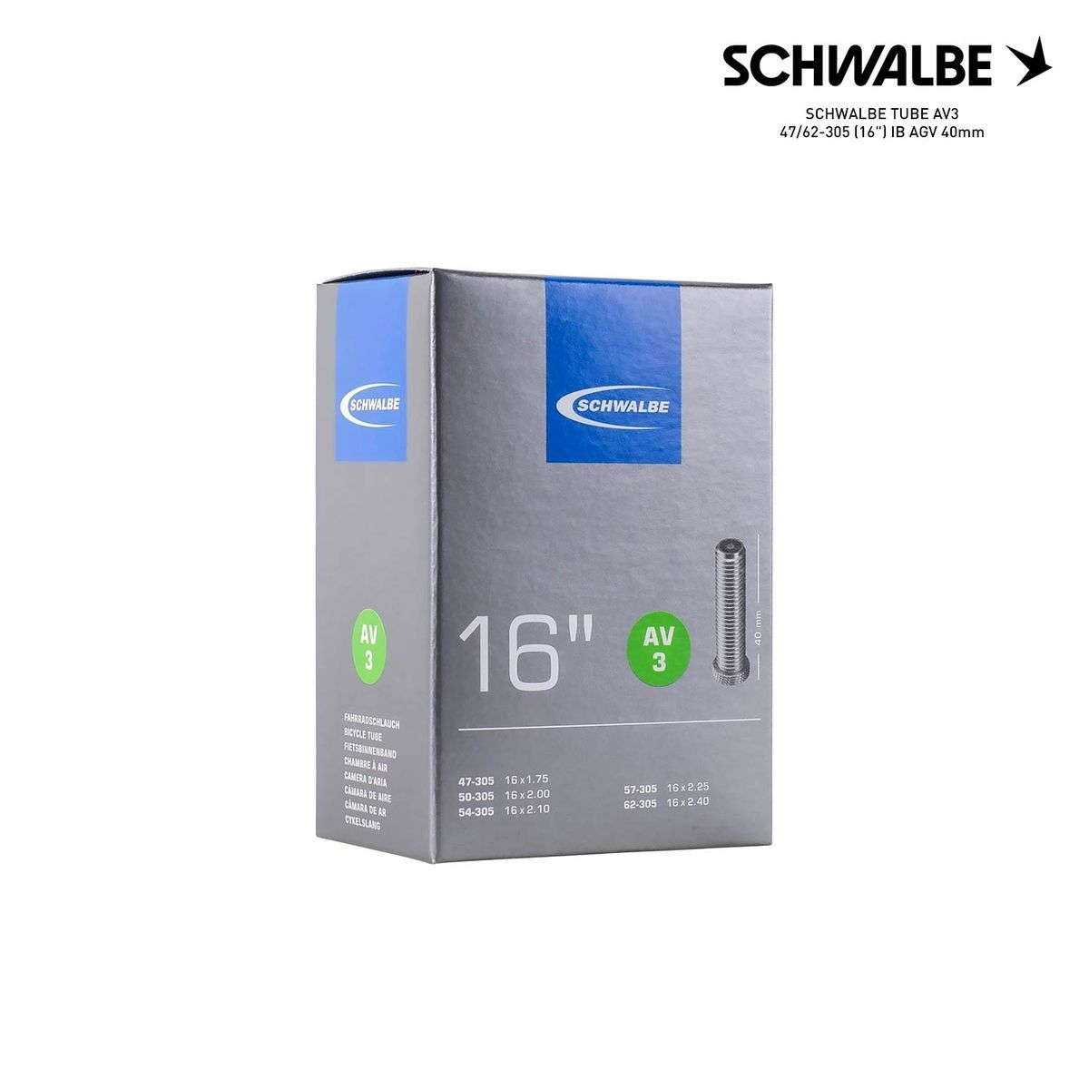 SCHWALBE TUBE AV3 47/62-305 (16") IB AGV 40mm