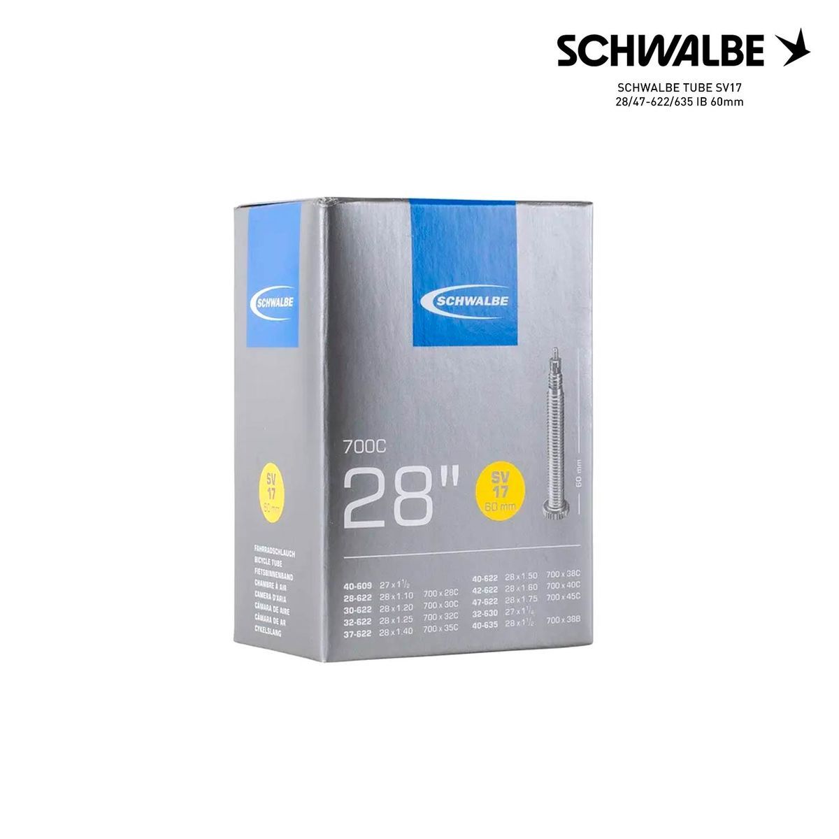 SCHWALBE TUBE SV17 28/47-622/635 IB 60mm