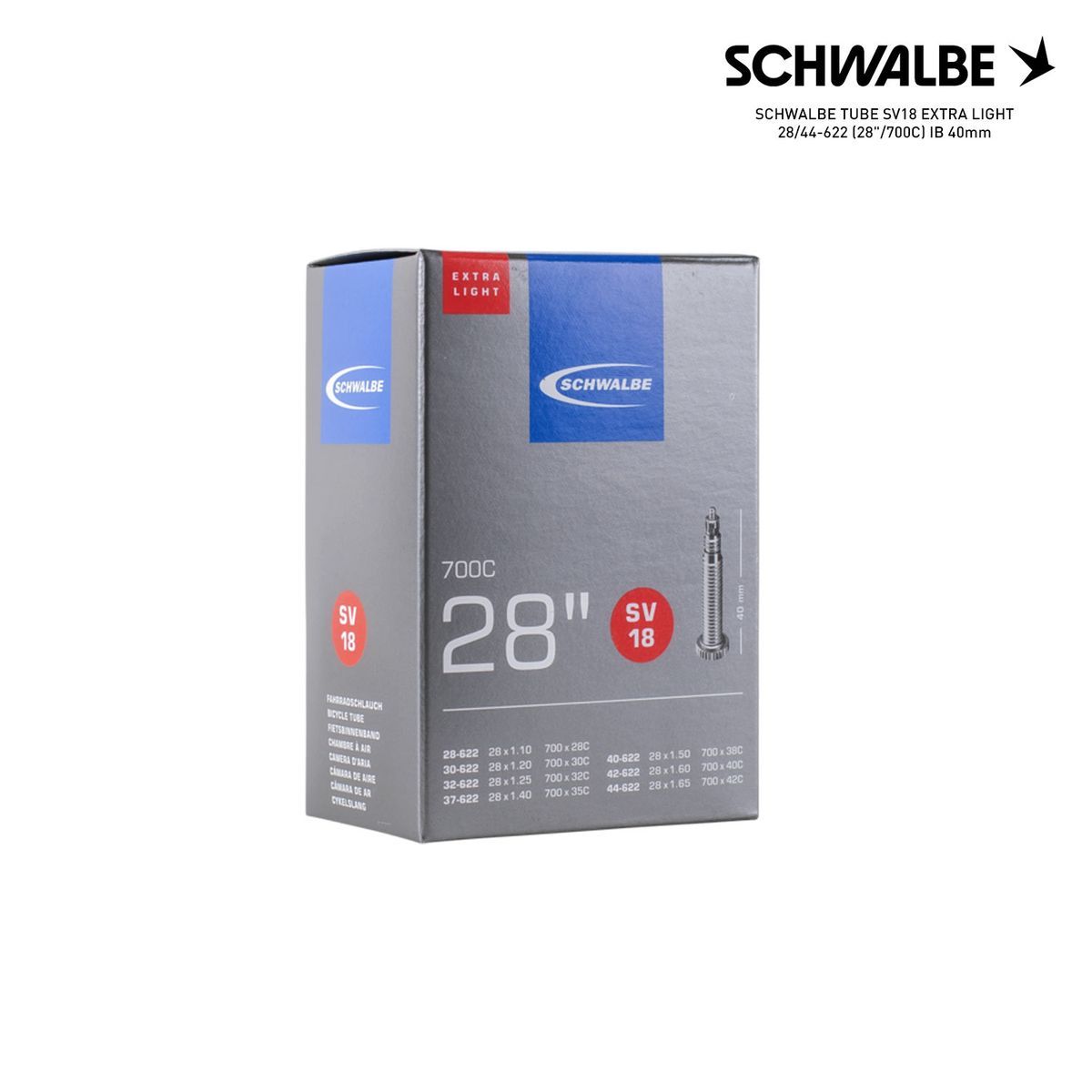 SCHWALBE TUBE SV18 EXTRA LIGHT 28/44-622 (28"/700C) IB 40mm