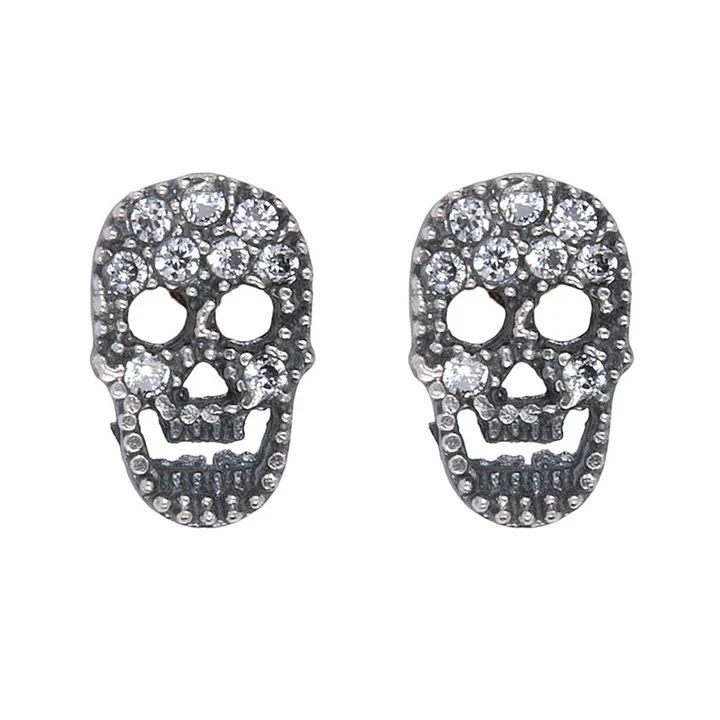 SE008X Pendientes Plata de Palo Calavera unisex Ronin de plata y circonitas blancas