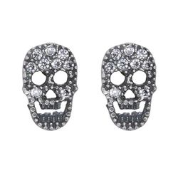SE008X Pendientes Plata de Palo Calavera unisex Ronin de plata y circonitas blancas