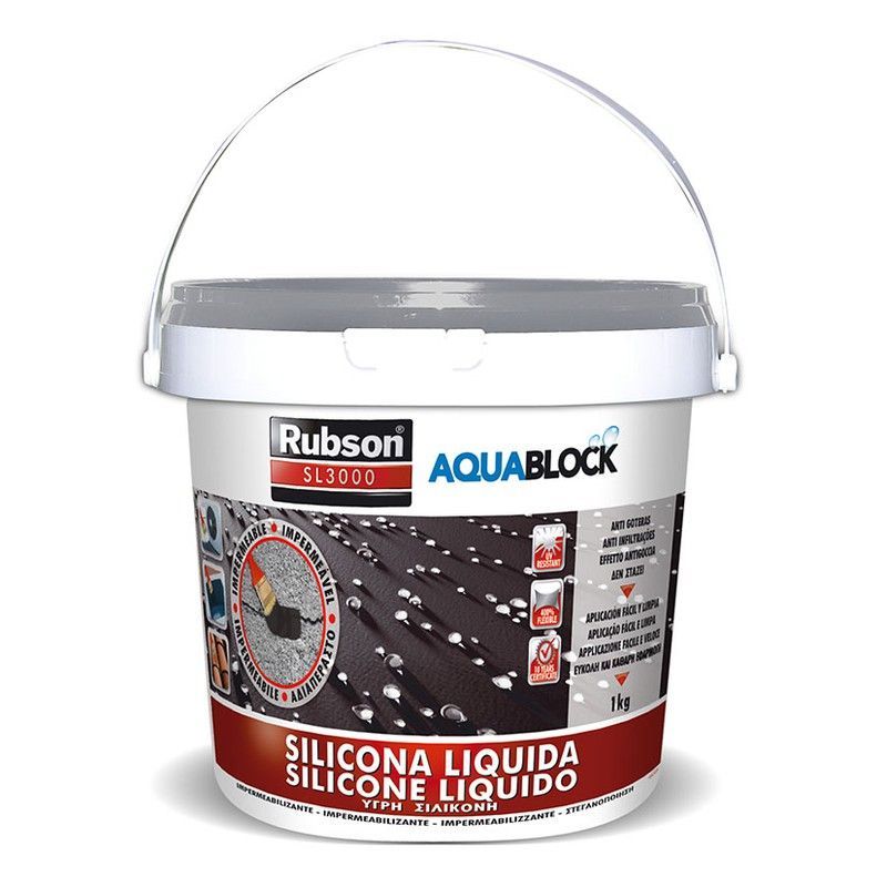 Sellador silicona líquida HENKEL Rubson SL 3000. Silicona Líquida Aquablock  1 Kg.Gris