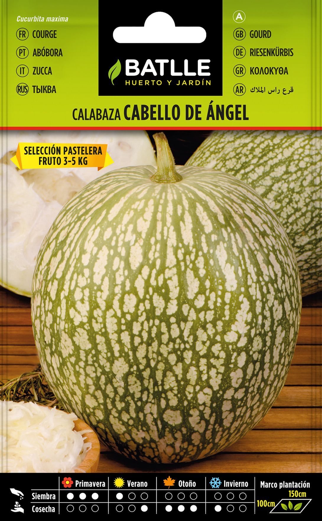 Semilla hortícola de calabaza cabello de angel selección pastelera