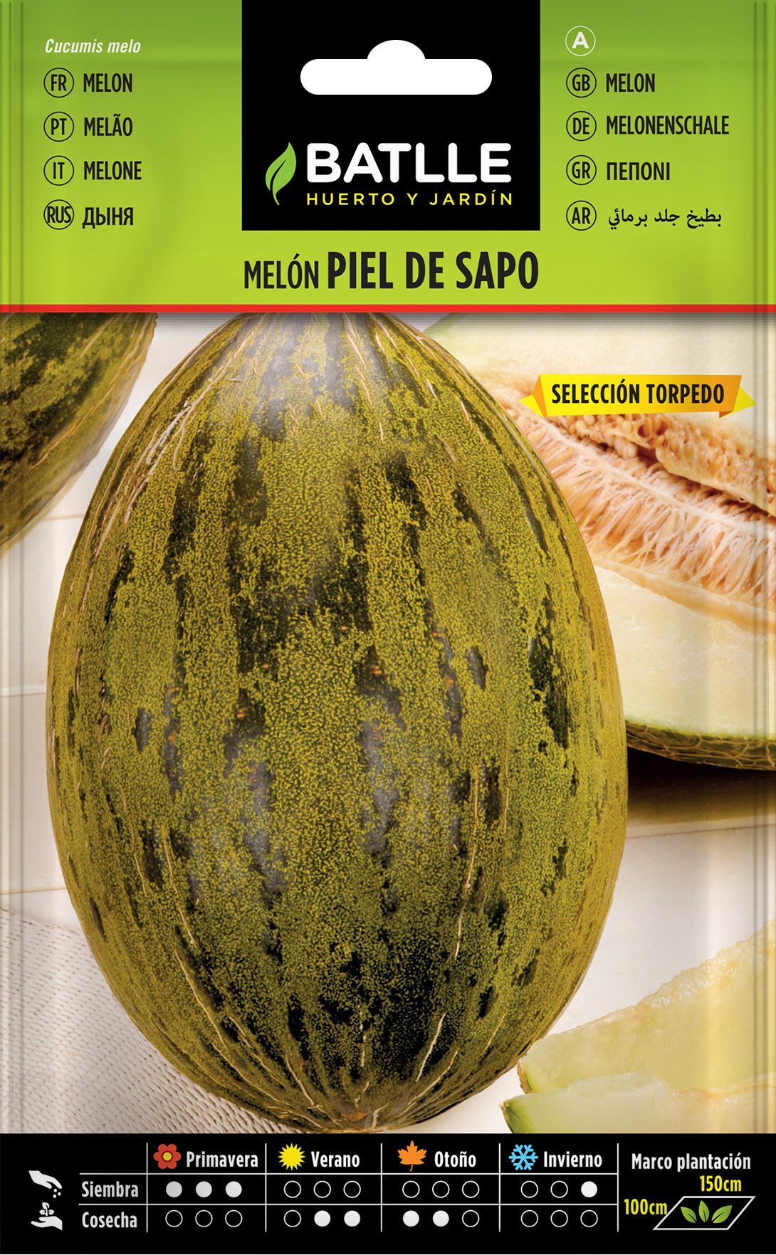 Semilla hortícola de melón piel de sapo sel. torpedo, melao, cucumis melo