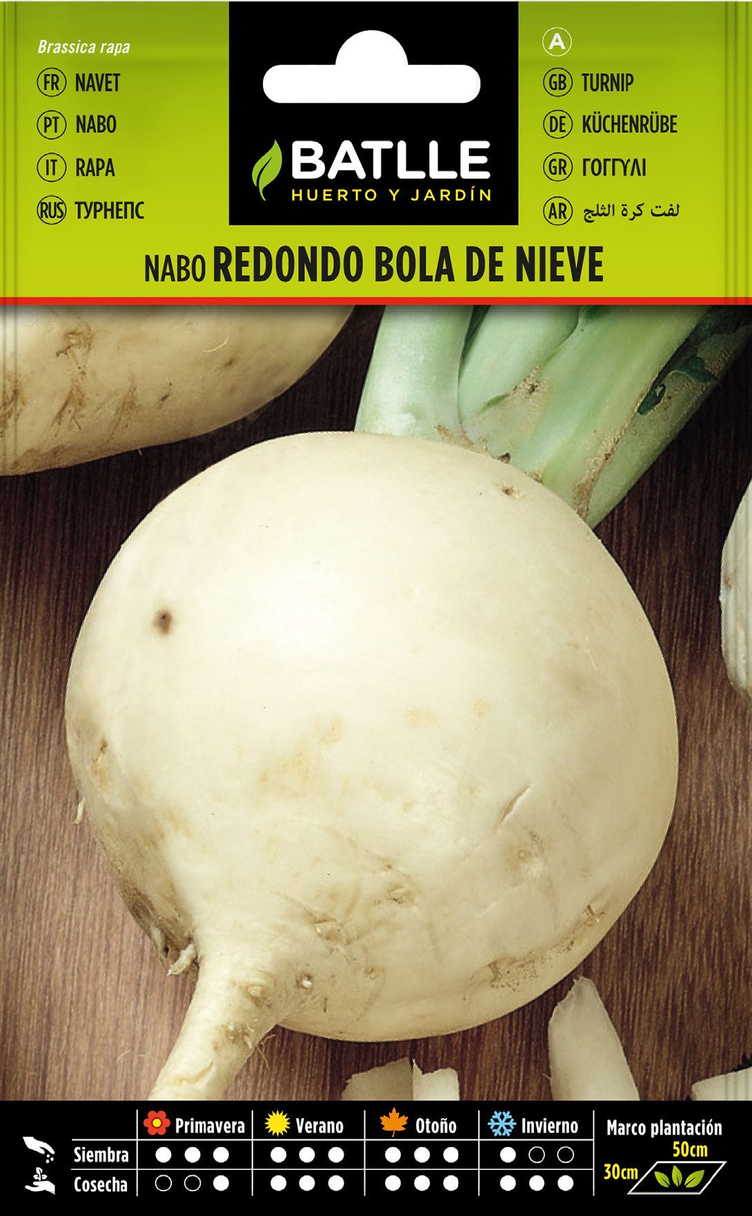 Semilla hortícola de nabo redondo bola de nieve, brassica rapa l.