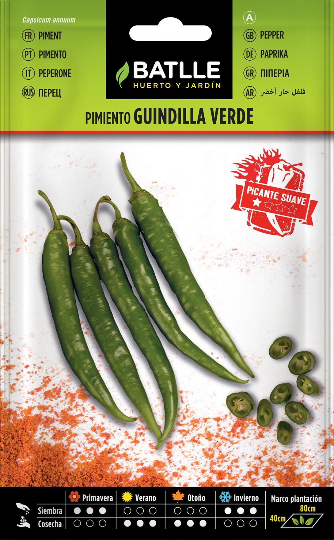 Semilla hortícola de pimiento guindilla verde picante, pimento, capsicum annuum