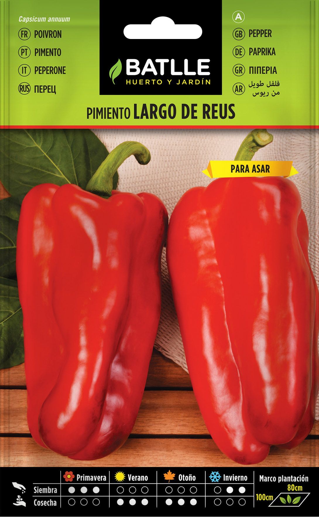 Semilla hortícola de pimiento rojo largo de reus para asar, pimento comprido