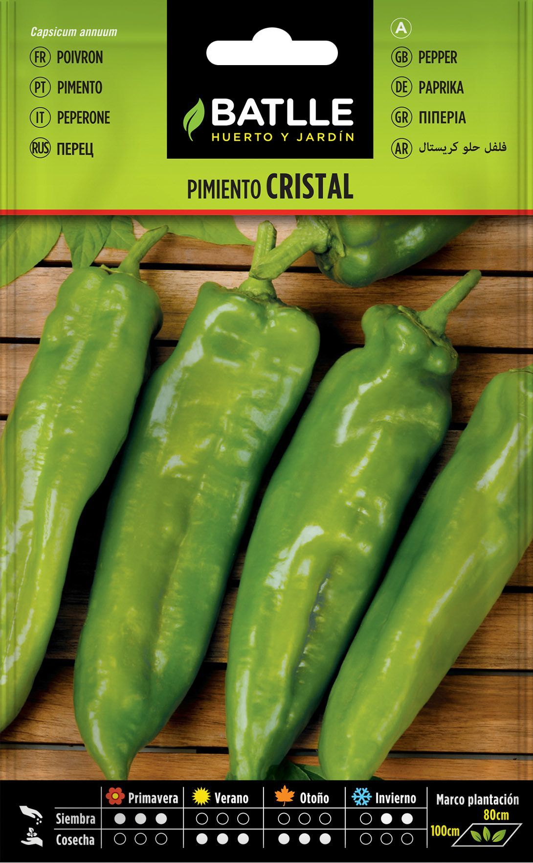 Semilla hortícola de pimiento verde cristal para freir, pimento, capsicum annuum