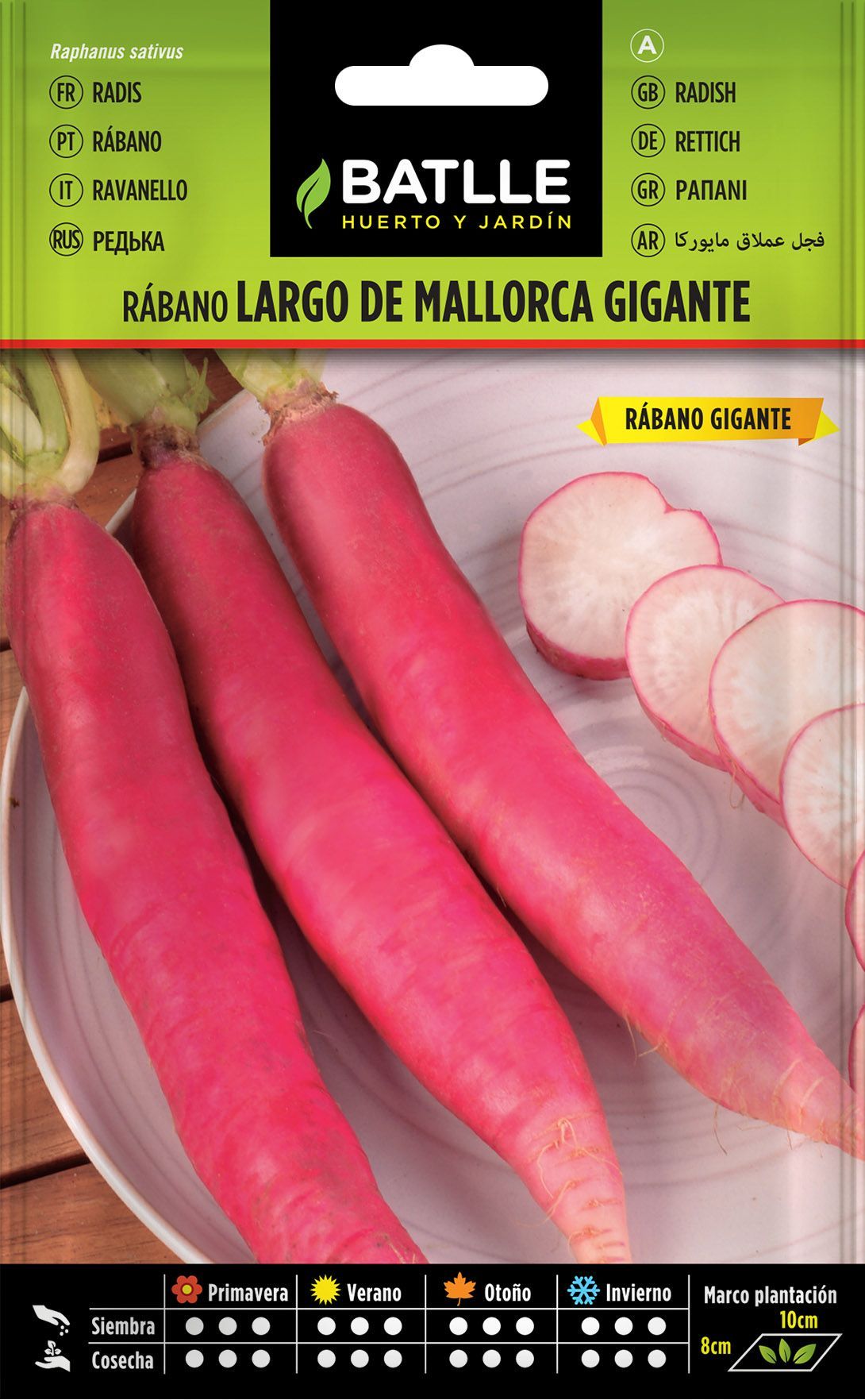 Semilla hortícola de rabano largo gigante de mallorca, rabanete, raphanus sativus