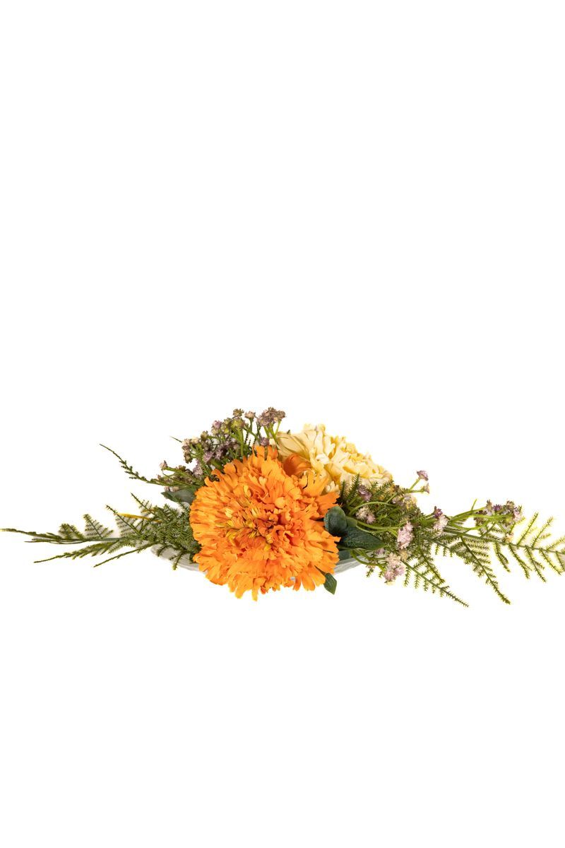 Sencillo centro de cementerio con un gran rosa de jardín en color naranja ideal para nichos