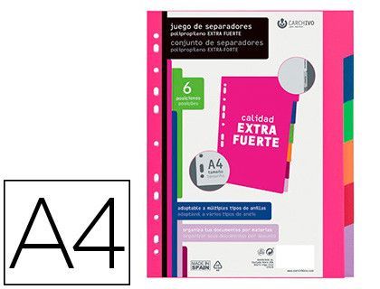 Separador carchivo polipropileno extra rigido din a4 500 mc multitaladro extraible para carpeta de