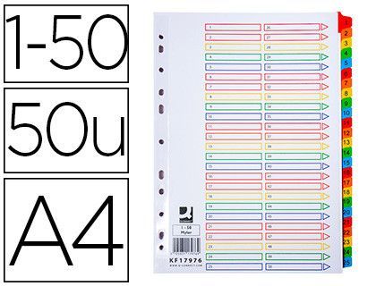 Separador numerico q-connect plastico 1-50 juego de 50 separadores din a4 multitaladro