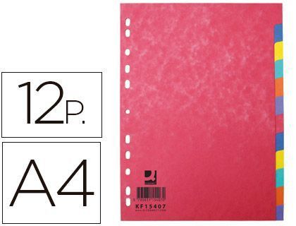 Separador Q-Connect Cartulina Brillo Juego de 12 Separadores Din A4 Multitaladro