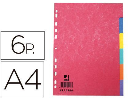 Separador Q-Connect Cartulina Brillo Juego de 6 Separadores Din A4 Multitaladro