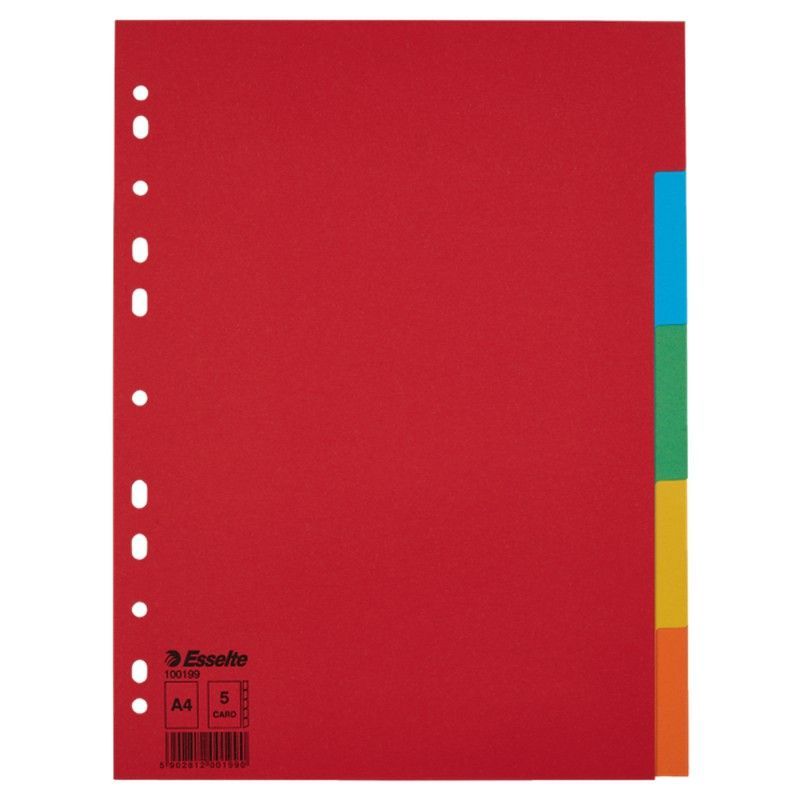 Separadores multitaladro. DIN A4. Sin cartulina índice. Pestañas cartón 150g. 1-5, multicolor