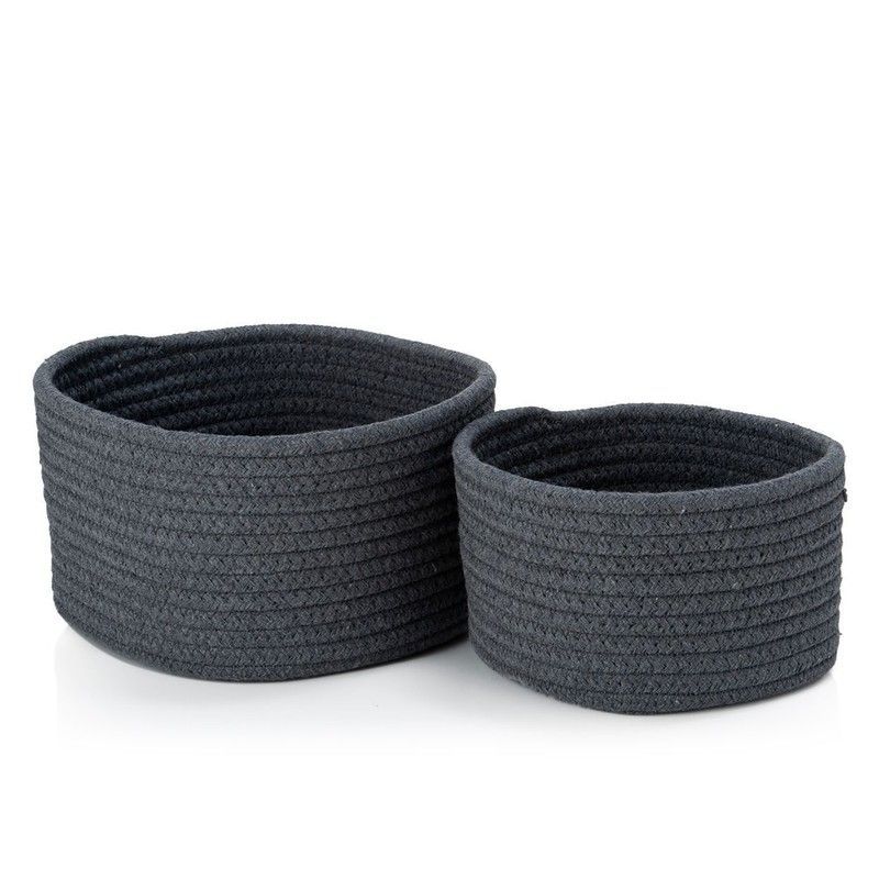 Set 2 Cestas Redondas Gris oscuro, 18x18x12cm