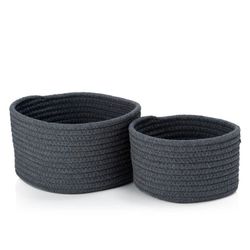 Set 2 Cestas Redondas Gris oscuro, 18x18x12cm