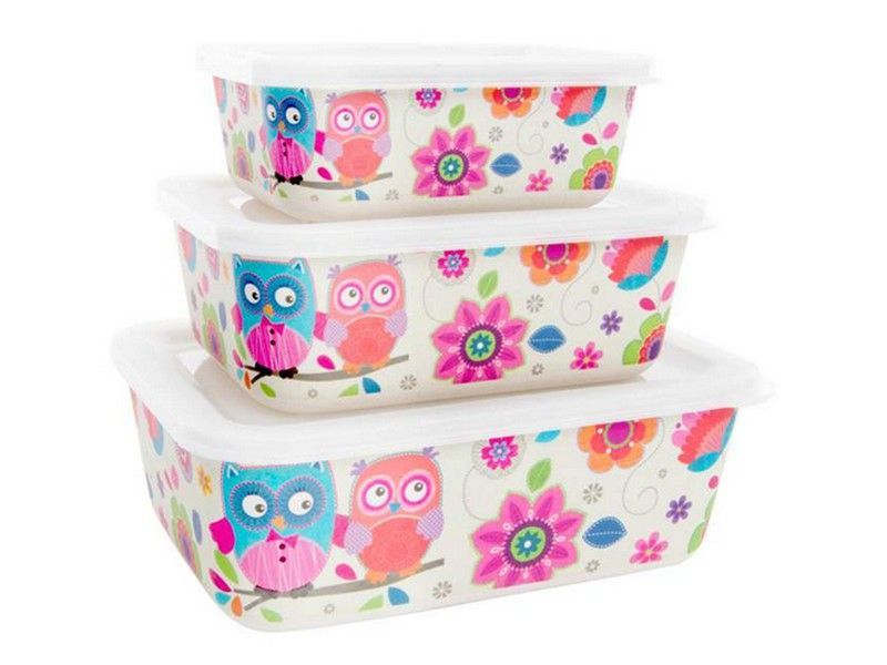 Set 3 recipientes de bambú Buhos